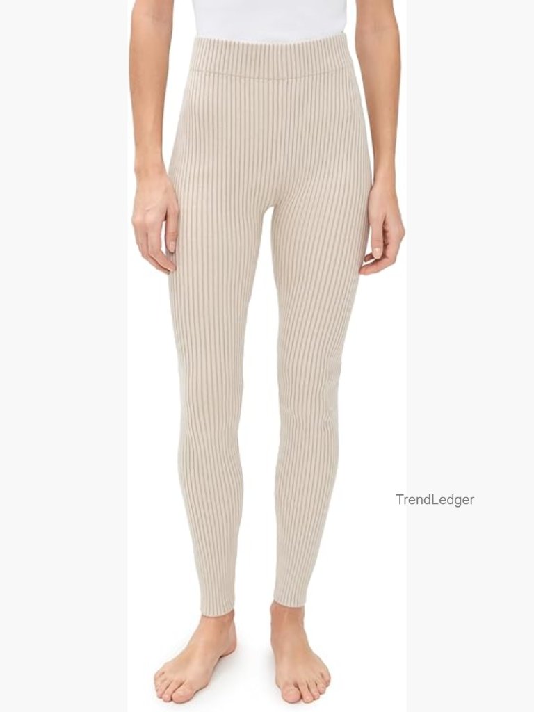 High Rise Ribbed Leggings, Mid-Weight Knit, 28cm Rise, Pocket